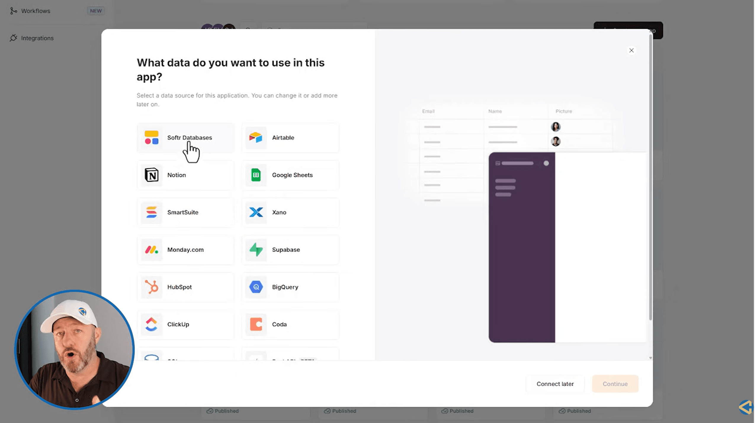 Softr built-in database for storing application data