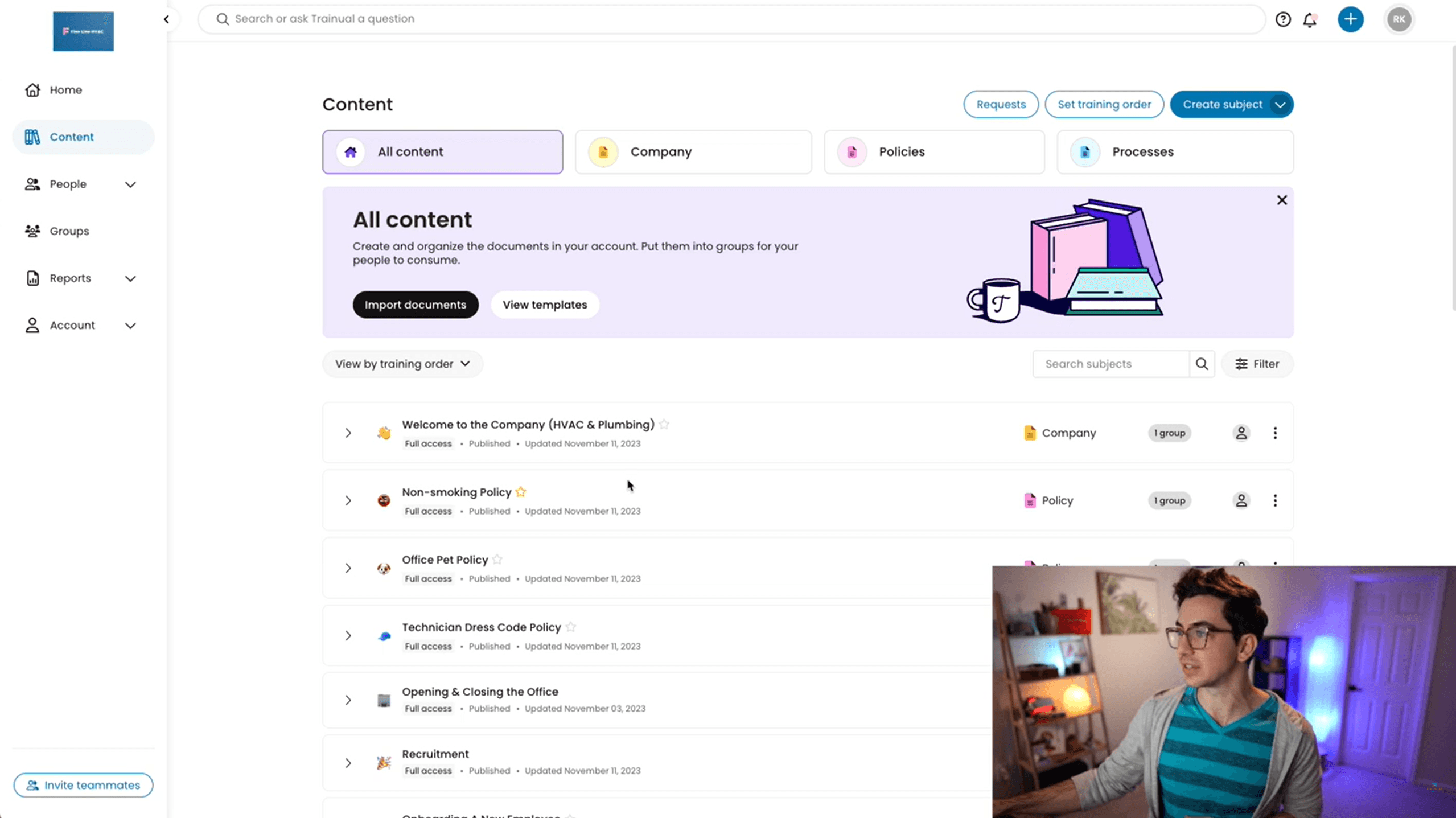 Trainual content editor for building training materials